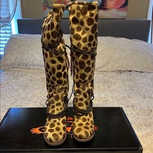 Freebird Cool Leopard Print Knee-High Boots size 10